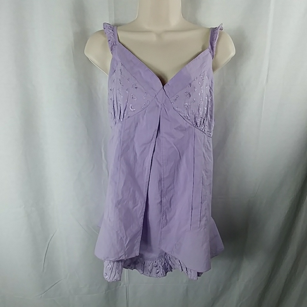 Purple cami tank layered look ruffle trim‎ new